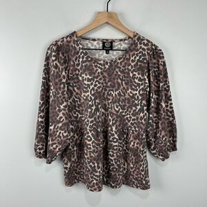 Bobeau Leopard Animal Print Babydoll Top S NWT